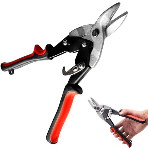 Aviation Tin Shears - Tin Snips, Metal Cutters, Spring Loaded Vinyl Handles, 25cm / 10, Carbon Steel Jaws Cuts Through Aluminium, Leather, Rubber, Metal and More, Wire Cutting Scissors