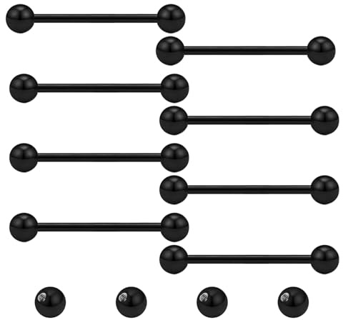 Gojewen Piercing Lingua Capezzolo 14G 16mm Acciaio Inossidabile Nero Dritto Barbell Piercing per Lingua Capezzolo Piercing Alla Lingua Donna Uomo