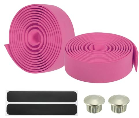 PATIKIL Cinta de Manillar para Bicicleta 2 piezas Envolturas de Agarre de Manillar de EVA Antideslizantes con Tapones de Extremo Plateados para Carretera Bicicletas Color Rosa