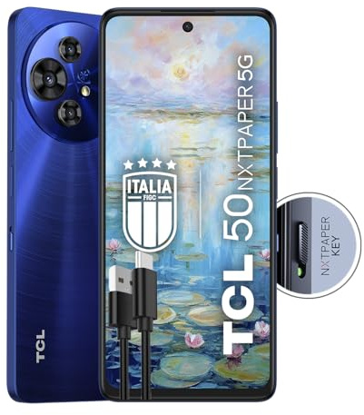 TCL 50 NXTPAPER 5G - Smartphone 5G Display 6.8 120Hz Nxtpaper 3.0, 256GB, 16GB RAM (8GB+8GB virtual RAM), Tripla Camera 108Mpx, Android 14, Batt. 5010 mAh, Blue, cavo USB Type-c aggiuntivo
