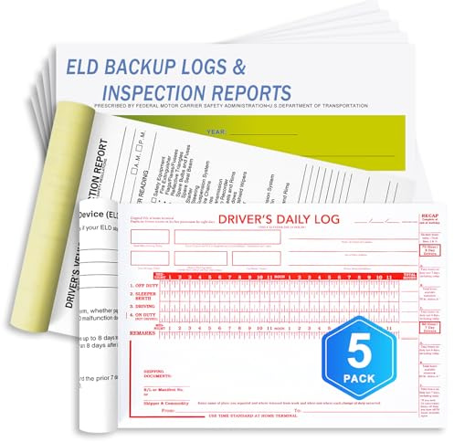 CreativeInk 5 Pack ELD Backup Driver Log Book with Detailed Drivers Vehicle Inspection Report & Daily Recap, 1 Pack 16 Sets of Forms, Log Books for Truck Drivers, Meet FMCSR Requirements, 5.5 x 8.5