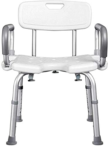 Silla de ducha con asiento acolchado, altura ajustable y diseño antideslizante, taburete de baño con brazos y soporte de espalda para ancianos y discapacitados, banco de ducha portátil para bañera y