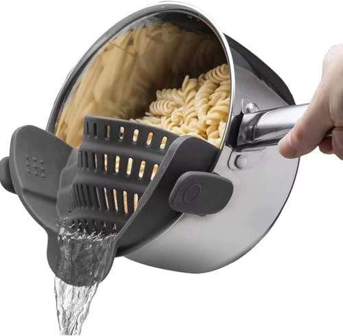 Mr.Gadget's Solutions Clip-On Silicone Snap Strainer – Universal Fit for Pots, Pans & Bowls – Hands-Free Food Strainer & Drainer for Pasta, Vegetables, Rice – Heat Resistant, BPA-Free, Dishwasher Safe
