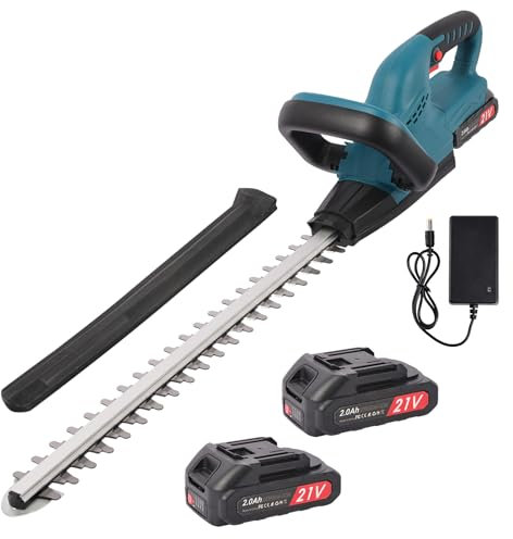 Cortasetos Bateria,Corta Setos Jardin Electrico con 2x2000 mAh Batería,Motor sin Escobillas, Longitud de Cuchilla de 48 cm, Velocidad de 3000 RPM, Apto para Desherbar, Podar Arboles y Arbustos