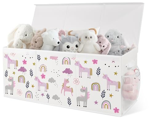omedecal Baul Juguetes Infantil, Zapatero Cesta Organizador Almacenaje Juguetes Infantil, 124L, Tela Oxford, Plegable, para Dormitorio, Sala de Juegos, 96 x 32 x 40 cm - Unicornio