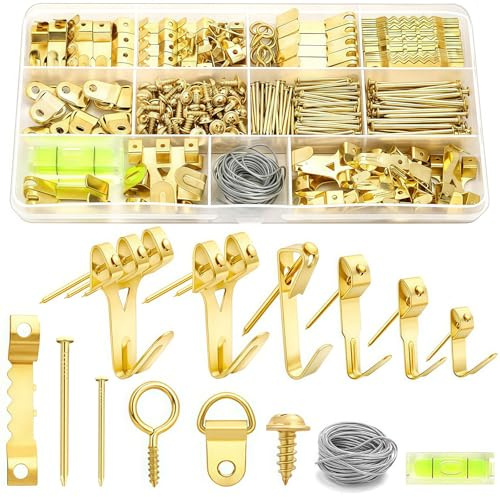 Haoh 372 Pièces Crochet Tableau Mural Metal, Kit de Fixation Tableau Cintre Photo avec Vis, Accroche pour Cadre, Toile, Photos, Horloge, Miroir
