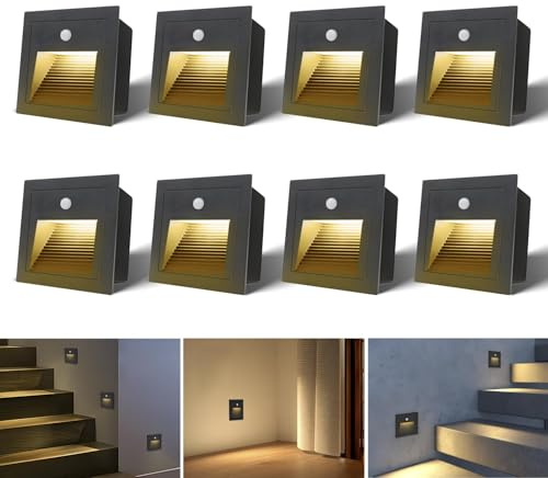 8Pack 120V LED Recessed Step Light with Motion Sensor Warm White