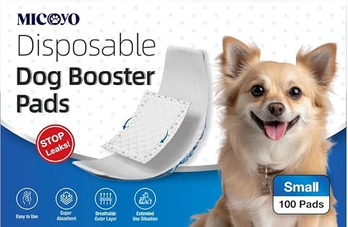 MICOOYO Disposable Dog Diaper Liners, Booster Pads for Male Female Dogs, Super Absorbent Period Dog Inserts Pads Fit Most Dog Nappies (without Leakproof Protection) (S-100)