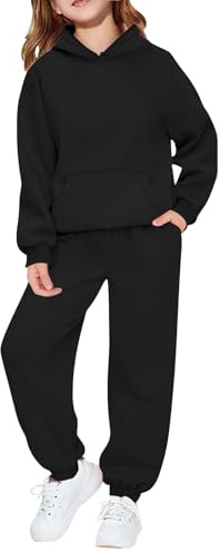 Chanpning Survêtement pour enfants garçons et enfants - Survêtement à capuche uni avec pantalon de jogging - Ensemble de vêtements de sport automne hiver pour filles et garçons âgés de 2 à 14 ans