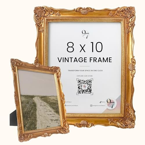 97 Decor Gold Vintage Picture Frames 8x10 - Antique Gold Frame 8x10 For Tabletop And Wall Hanging, Decorative Ornate 8 By 10 Frame Vintage Wall Decor For Bedroom, Home