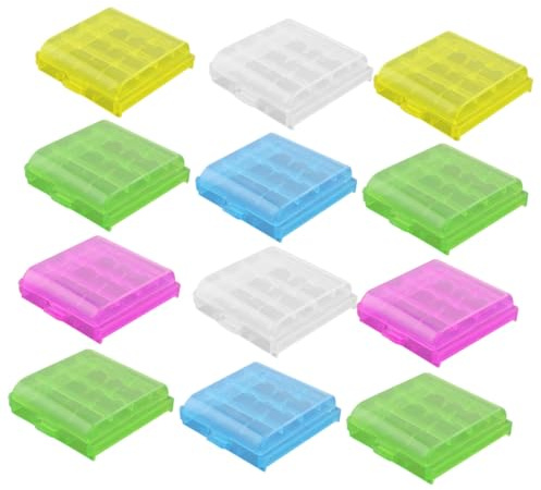 DIYEAH 20pezzi Batteria Aaaa Organizzatore di Batterie Custodia per Batterie Trasparente Portatile Copertura Tenuta Stagna e Maniglia per Trasporto Colore Casuale