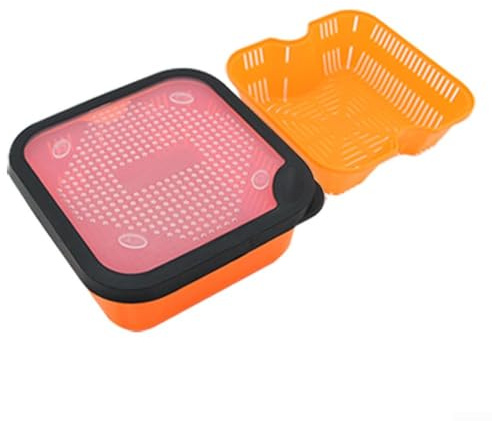 Boîte à appâts 2 en 1 avec cadre intérieur pour drainer la pêche à la carpe, vers rouges, asticots – Récipient orange en polypropylène de 16,5 cm (6,5-OS)