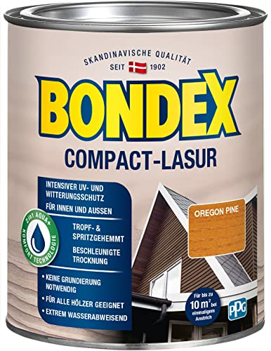 Bondex Compact Lasur OREGON PINE 0,75 L für 9,75 m² | Wasserbasierte Holzlasur | Intensiver Wetter- und UV-Schutz | Streichen ohne Grundierung | Seidenmatt | Geruchsarm