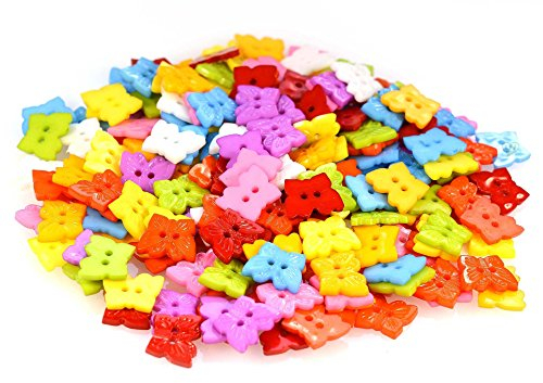 50 Kinderknöpfe Schmetterling 15x13 mm, 2-Loch-Knopf Motivknopf Tiere, Farbmix