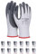 DONAU SAFETY Guantes de trabajo, guantes de montaje, guantes para hombre/talla 08, 12 pares/cat. II/blanco-gris/guantes con revestimiento de nitrilo para trabajos de montaje, mecánicos, jardinería y