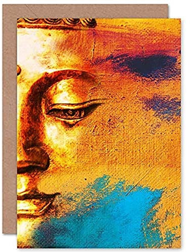 Fine Art Prints CPDT0006 Grußkarte mit Buddha-Gesicht, goldfarben, Collage, mit Umschlag innen, Premium-Qualität, gelb, 185 x 290 mm