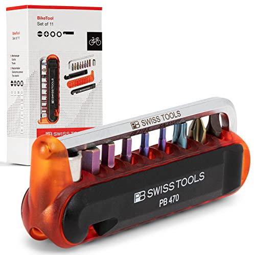 PB Swiss Tools Fahrrad Multitool PB 470 | 100% Swiss Made | Multitool Werkzeug mit Bits, Winkelschraubendreher, Adapter, Reifenheber für Mountainbike, Rennrad, Fahrrad