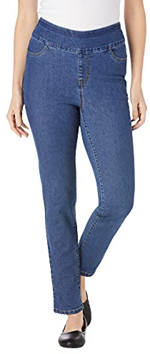 Woman Within Plus Size Flex Pull-On Straight-Leg Gap-Free Stretch Denim Jeans - 16 W, Medium Stonewash