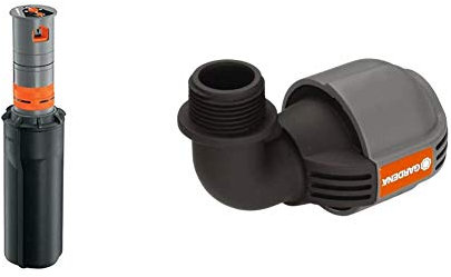 Gardena T 380 Turbo-Driven Pop-up Sprinkler - Black & 25mm x 3/4-inch L-Piece Male Thread - Grey