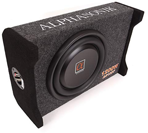 Alphasonik AS10DF 10 1200 Watts 4-Ohm Down Fire Shallow Mount Flat Enclosed Sub woofer for Tight Spaces in Cars and Trucks, Slim Thin Loaded Subwoofer Air Tight Sealed Bass Enclosure