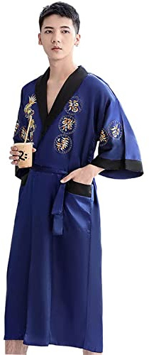 Bon amixyl Unisex Bathrobe Kimono Japanese Chinese Dragon Pyjamas Cardigan Kimonos Satin Dressing Gown Bathrobe, Red, M
