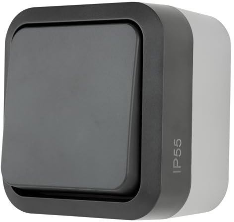 REV - AquaStorm, interruttore a croce, interruttore per ambienti umidi, IP55, monopolo, a parete, 230 V, 10 A, antracite