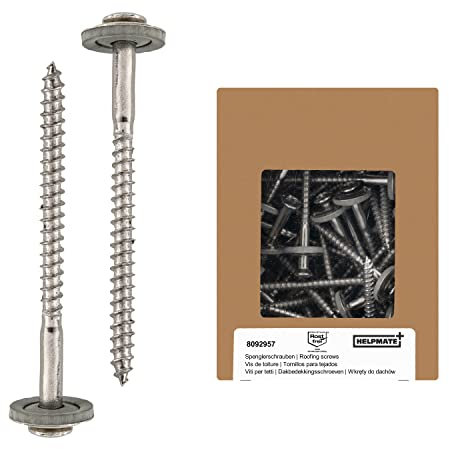 HELPMATE Spenglerschrauben 4,5x65 mm, 50 Stück, DIN 7995, Edelstahl A2, PZ2, DIN 7995, Dachdeckerschrauben, Linsenkopf, mit Tellerscheibe und EPDM-Di, Silber, 4,5 x 65 mm