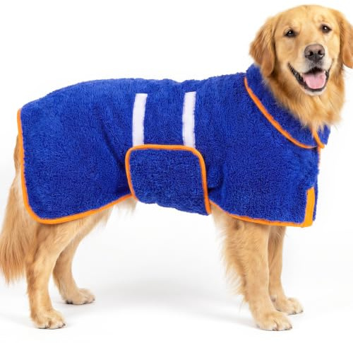 Bienbee Dog Bathrobe, Quick Drying Super Absorbent Pet Robes for Small Medium Large Dogs, Drying Coat for After Bath & Swim, Warm & Cozy Dogs Towels, Dog Puppy Bath Supplies, Dark Blue XL