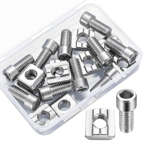 Tuerca en T M8, Pack de 10, Serie 3030 - Tuerca Deslizante M8 en Acero Inoxidable con Tornillo Hexagonal Interno para Ranuras de Extrusión de Perfil de Aluminio Estándar de la serie 30