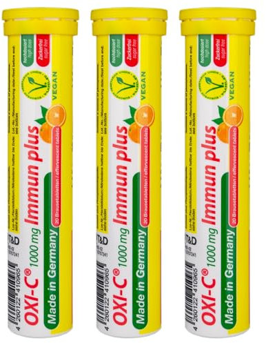 OXI C Immun Plus 60 Drink Effervescent Tabelts - 1000 mg Vitamin C – Orange Flavour, Sugar Free, Vegan – T&D Pharma – Made in Germany