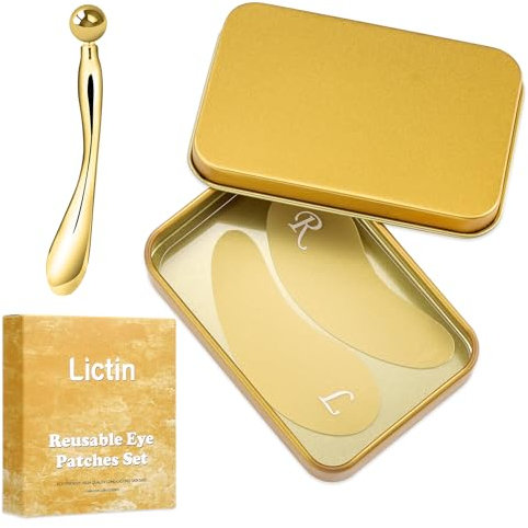 Lictin Patch Occhi Riutilizzabili-Maschera Occhi in silicone con effetto lifting con applicatore di crema oculare in metallo per Occhiaie,Antirughe,Occhi Gonfi,Cura della Pelle,Idratante,Lenitivo