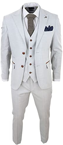 Costume Homme 3 Pièces en Tweed Gris Clair avec Détails Marron et Carreaux Parfait pour Mariages et Soirées avec Une Coupe Ajustée Élégante - crème 56