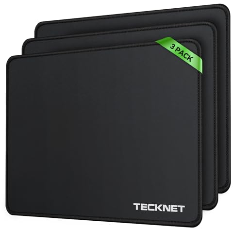 TECKNET Mauspad 3 Pack, 270 x 210 mm Gaming Mousepad mit Wasserdicht und Rutschfester Gummi für PC-Büro, Arbeit, Gaming, Studium, Laptop, Computer, Zuhause-Schwarz