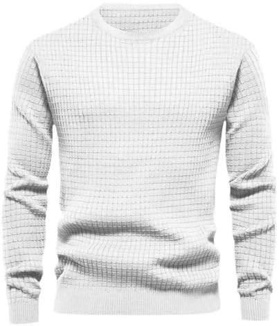 MakingDa Gaufré Sweatshirts Homme Pull Col Rond Manche Longue Uni Sweat Sportif Pullover Ado Doux Haut de Survetement Regular Fit Sport Mode Vintage Blanc XL