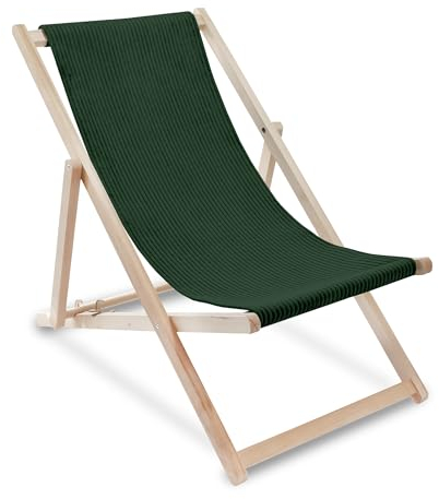 DreamRoots Liegestuhl Holz Klappbar Cord-Gewebe aus Buchenholz, bis 130 kg belastbar, 3-Fach verstellbare Rückenlehne für Garten oder Terrasse