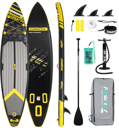 Funwater Stand Up Paddleboard | SUP Aufblasbares Board 350x83x15cm Für Erwachsene und Kinder | Mit Pumpe, verstellbarem Paddel, Finnen, Rucksack, wasserdichte Handytasche, Sichterheits Leine