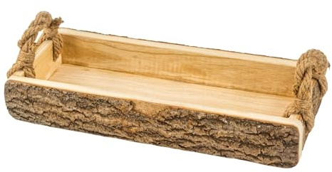 Plateau décoratif en bois avec écorce - 41 cm - Plateau décoratif rustique - Rectangulaire - Avec bord - Plateau de service - Assiette en bois - Assiette à bougie