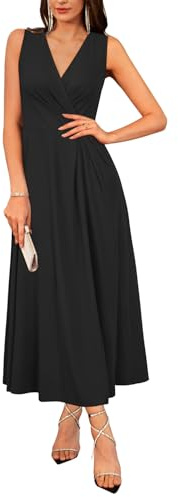 Newshows Summer Dresses for Women UK Elegant Evening Party Wedding Guest Dress V-Neck Sleeveless Long Dress Black,M