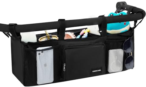 VMEECARL Double Stroller Organizer Universal with 2 Insulated Cup Holders & Cooler Bag, Large Storage Parent Console for Bob Duallie, Baby Jogger City Mini GT2