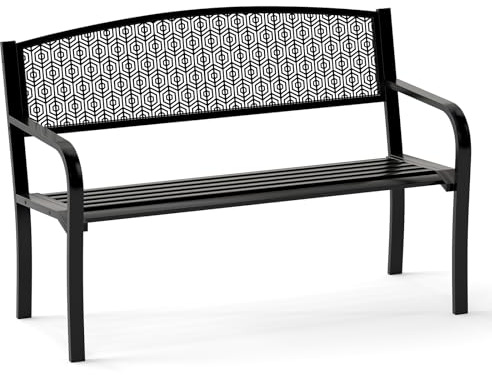 COSTWAY Trädgårdsbänk metall, väderbeständig sittbänk för 2 personer, balkongbänk med armstöd, metallbänk kan belastas upp till 300 kg, järnbänk för trädgård, terrass, balkong, 128 x 60 x 86 cm (svart
