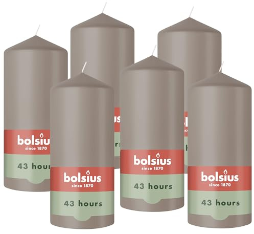 Bolsius – Essentials – vela de columna lisa – topo – 13 cm – Velas decorativas – Contiene cera vegetal natural – Sin aceite de palma