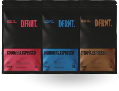 DFRNT. Café de Especialidad en Grano Colombia, Honduras y Etiopía | Pack Travesía | 3x250gr | Pack Degustación (86.75 Puntos SCA) Specialty Coffee 100% Arábica Ideal para Cafeteras Espresso