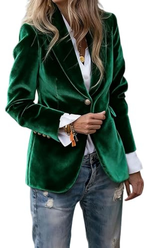 Tomwell Blazer Femme en Velours Côtelé à Manches Longues Veste Costume à Revers Business Devant Ouvert Manteau A Vert M