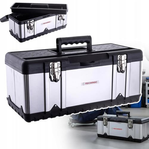 TC TECHNIC - Stainless Steel Tool Box, Empty, Toolbox, Tool Chest, Tool Storage Box - Compartment for Screws and Small Parts - 23 58cm JF-302 Large