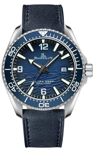 BAOFEILUN Orologio da uomo automatico subacqueo con fabbrica giapponese, sottomarino luminoso e quadrante a onda marittima, cassa in acciaio inox 42 mm, lunetta in ceramica, 2 bracciali, regalo