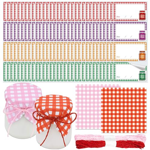 TRKETK Set di 128 Pezzi di Tovaglioli di Carta per Barattoli di Marmellata con Etichette, Kit di Decorazione per Barattoli di Marmellata con Etichette Autoadesive Vintage, Accessori Impermeabili per
