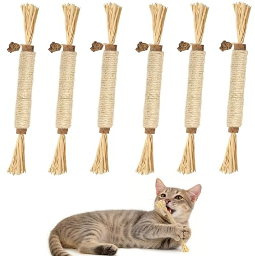 Nepfaivy Katzenspielzeug Katzenminze Sticks 6 Stück - Natürliches Matatabi Stick Katzenminze Spielzeug für Katzen Zahnpflege und gegen Mundgeruch, Interaktives Kauspielzeug für Katzen Sicher zum Kauen