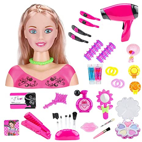 Temeemeg Cabeza de muñeca para Peinado de niñas, Peinado de Lujo, Maquillaje para el Cabello, Juguetes para muñecas, Peluquero, Juego de simulación, Kit de Cabeza de para niños, niñas pequeñas.