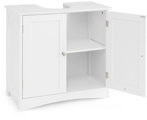 Under diskbänkskåp tränizer för badrum och tvättstuga 2 dörrar och hylla och platsbesparande design med 4 korta ben och U-bas