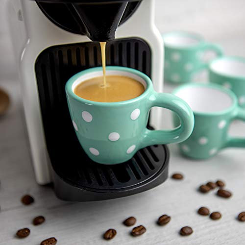 City to Cottage® - Espressotassen Set | Türkis und Weiß | Polka Dots | Handgemacht | Keramik Geschirr Espressotassen 4er Set | Mokkatassen Set